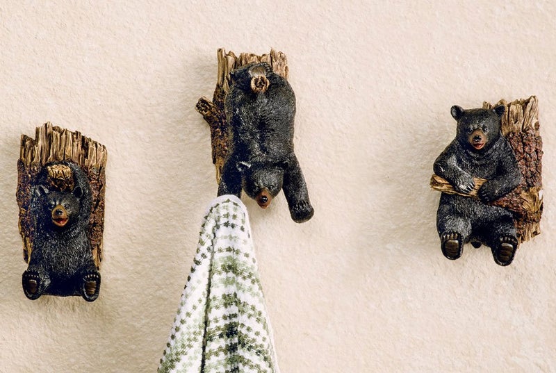 Marco Set of Three Resin Black Bear and Tree Trunk Wall Hooks -Lodge Decor - Image 2